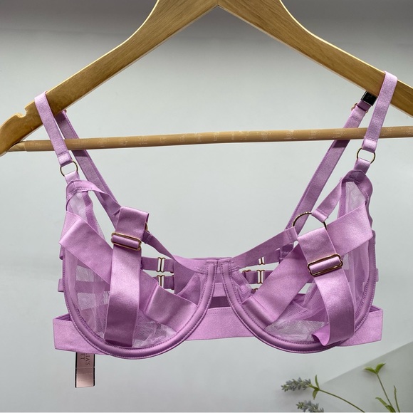 Victoria's Secret Very Sexy Strappy Unlined Balconet Bra in lilac size 34D NEW - Picture 2 of 6